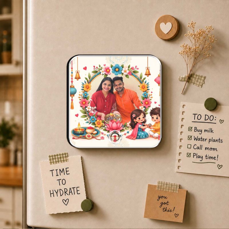 Personalized Raksha Bandhan Theme Musical Fridge Magnet Music Player Rakhi Gift for Sister Brother & Siblings Memorable Gift Rechargeable Battery